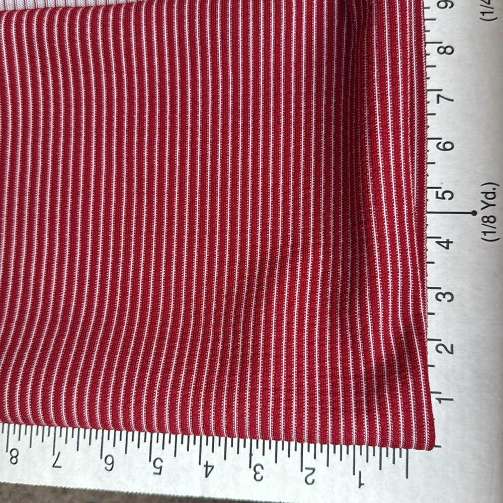 Vintage 1970s Burgundy/Red & White Striped/Textured Polyester Fabric - Picture 4 of 11